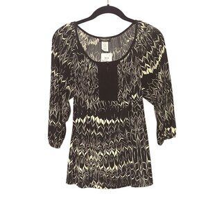 Perception Concept Black & White Blouse Stretchy 3/4 Sleeve Women's Medium NWOT
